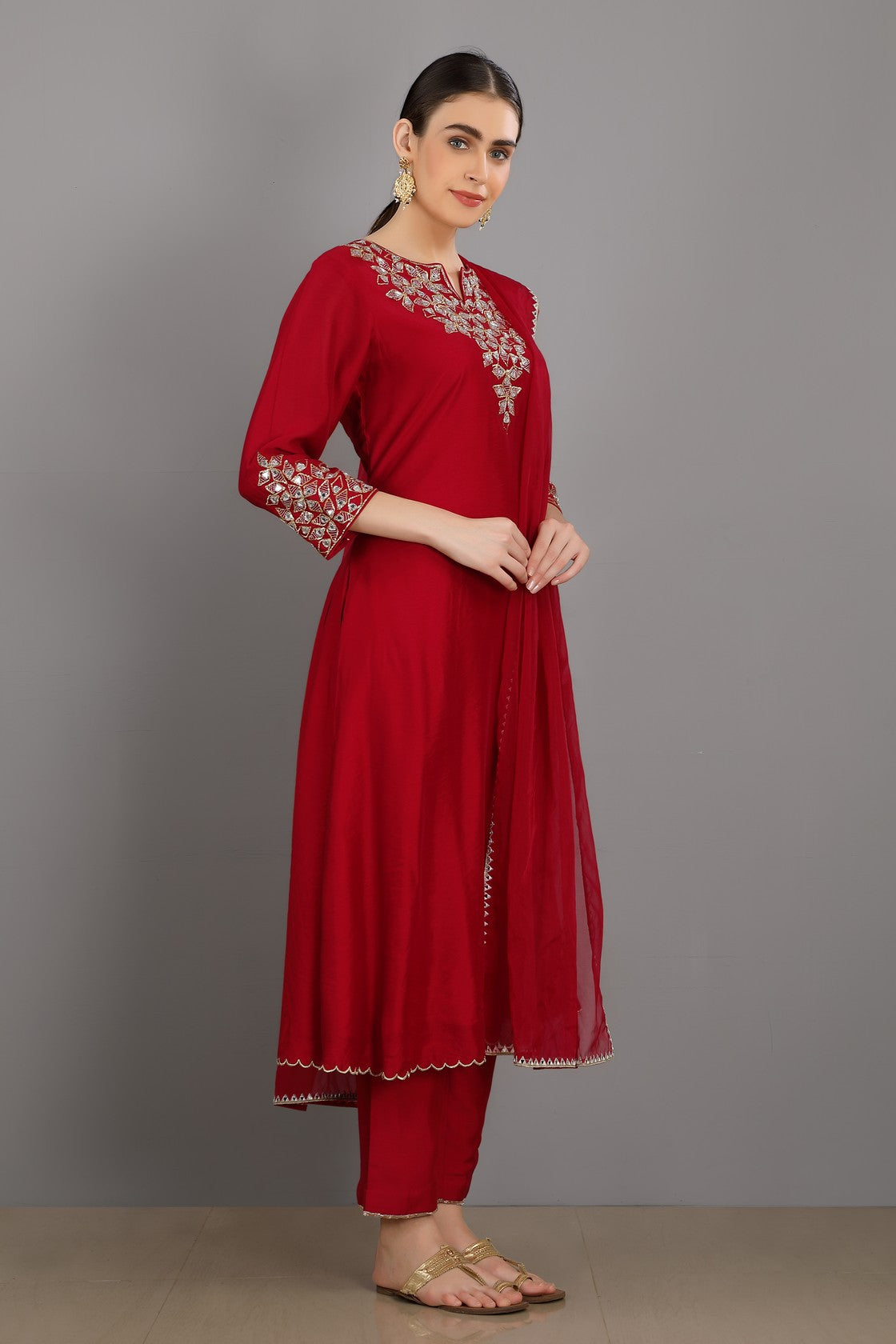 Red Chanderi Kurta set