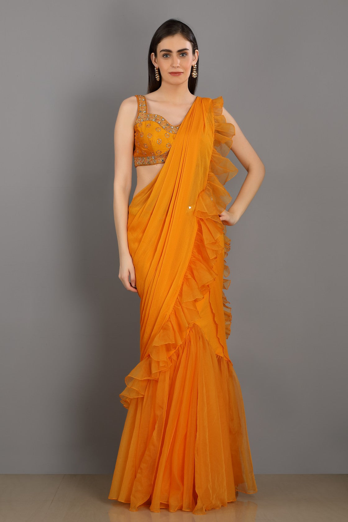 Orange Drape Saree