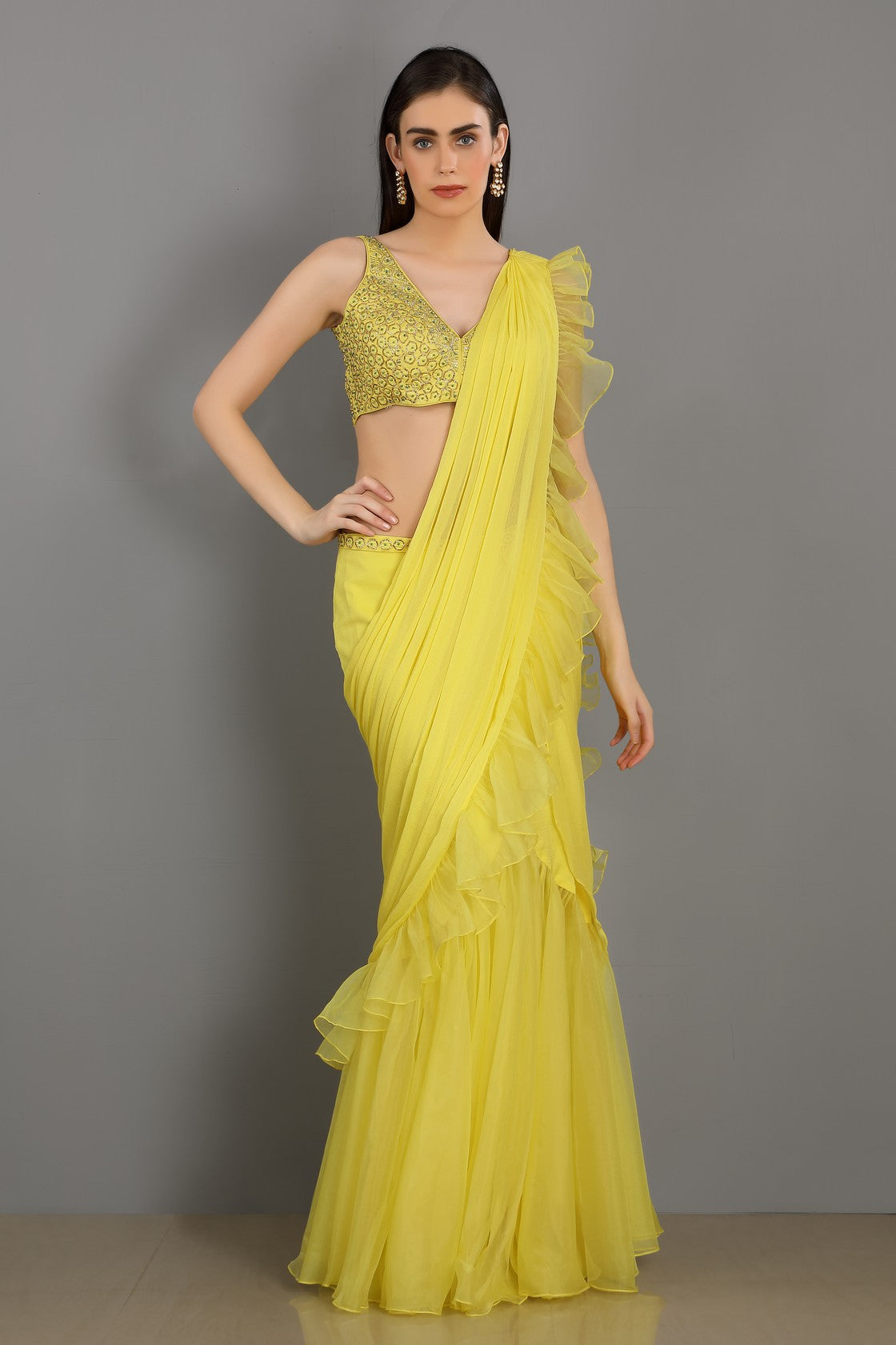 Lemon Drape Saree