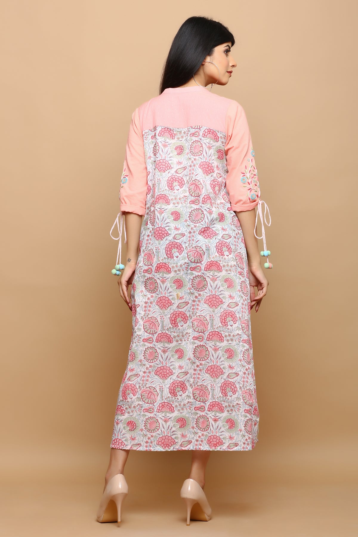 Cotton Block Printed Dress With  Fish Kali