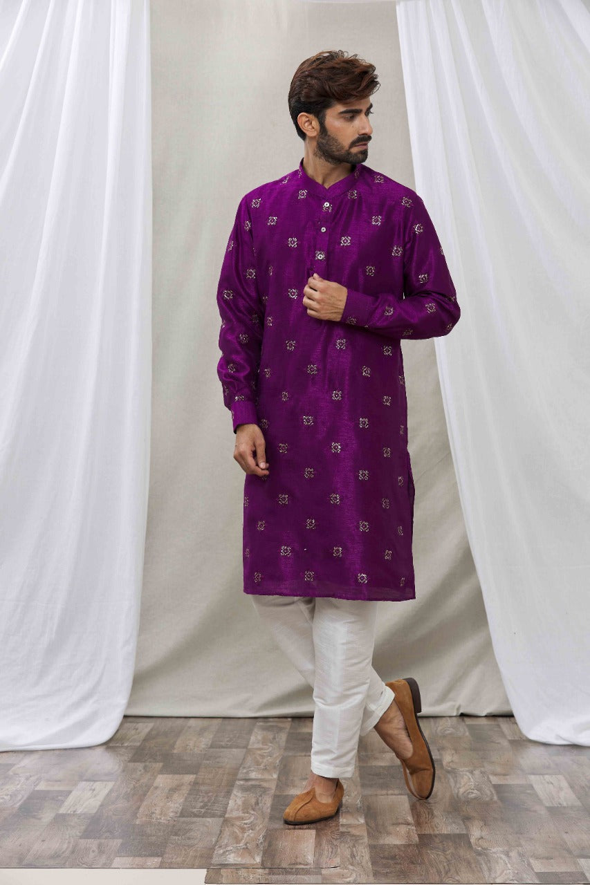 Violet cotton silk kurta set