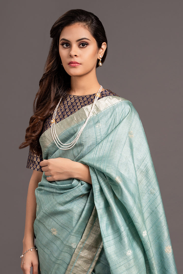 Ice Blue Jamdani Handloom Saree