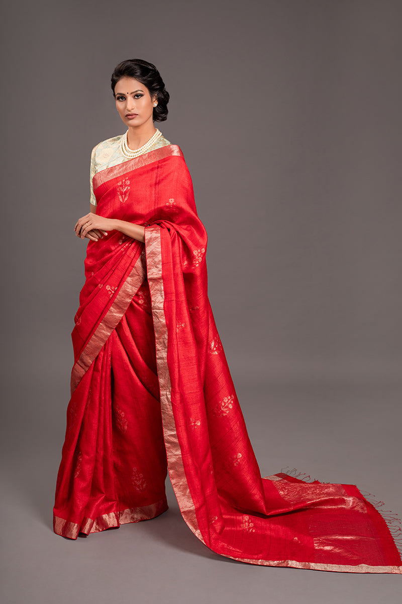 Red Jamdani Handloom Silk Saree