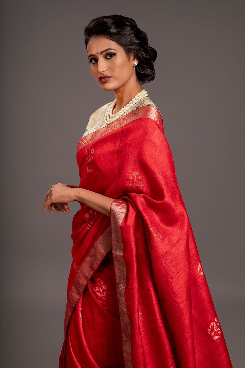 Red Jamdani Handloom Silk Saree