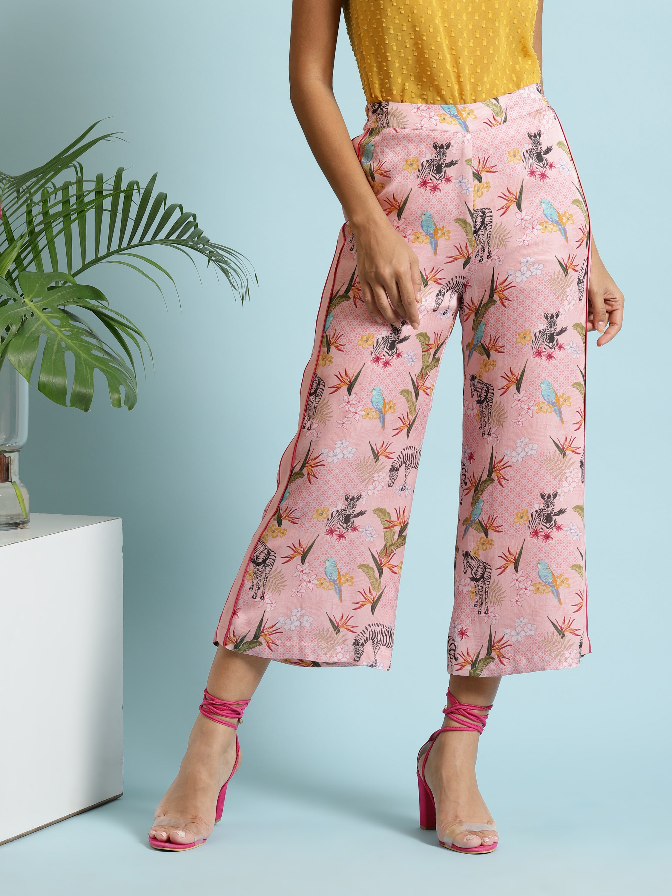 Floral Geometric print wide-leg Pants