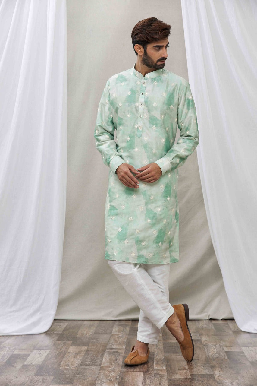 Sea Green shaded cotton silk kurta set