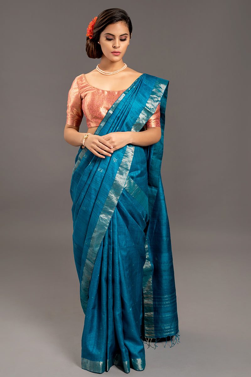 Azure Blue Jamdani Handloom Saree