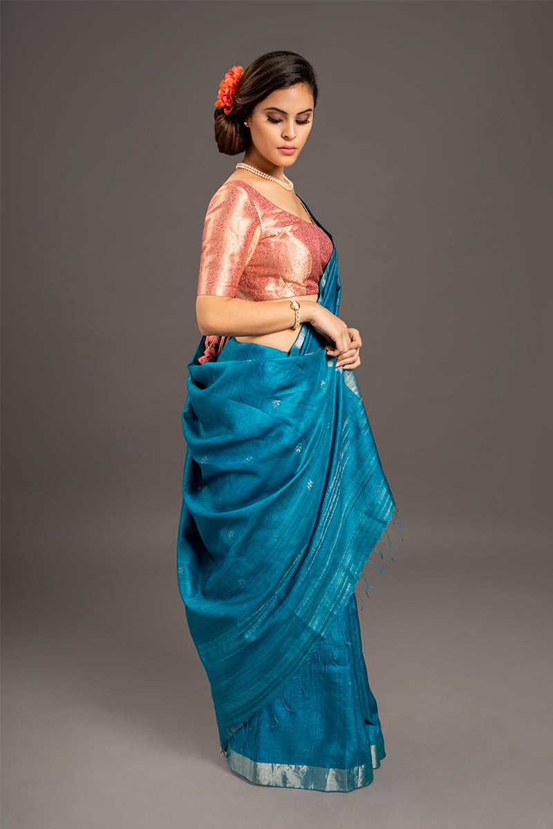 Azure Blue Jamdani Handloom Saree