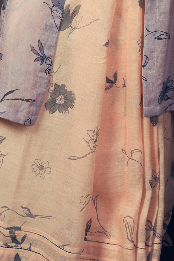 Pale Peach Linen Handloom Saree