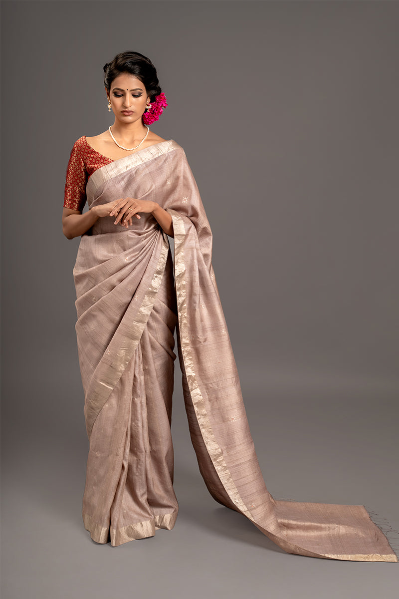 Taupe Jamdani Handloom Saree