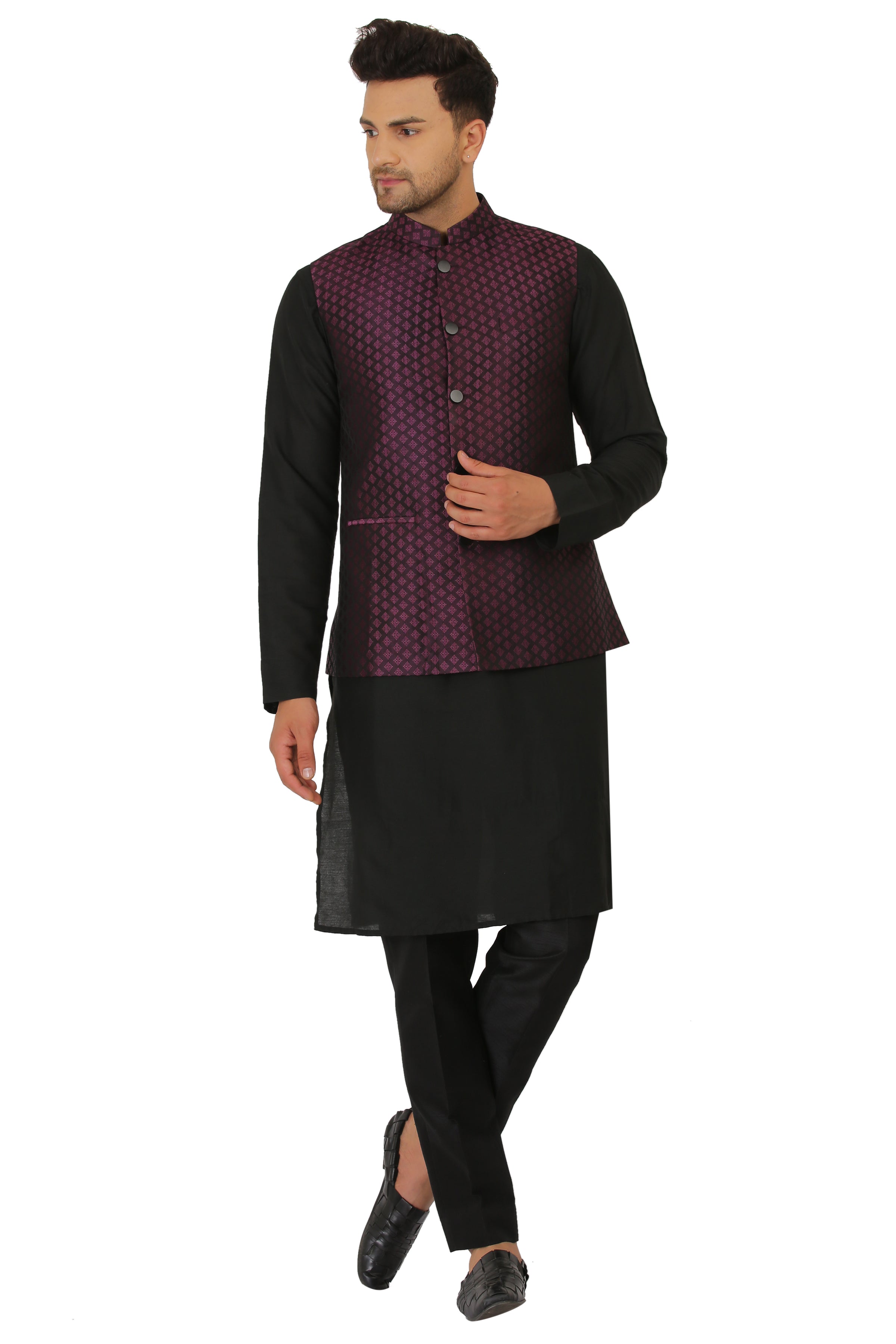 Aubergine/Black Nehru Jacket Set