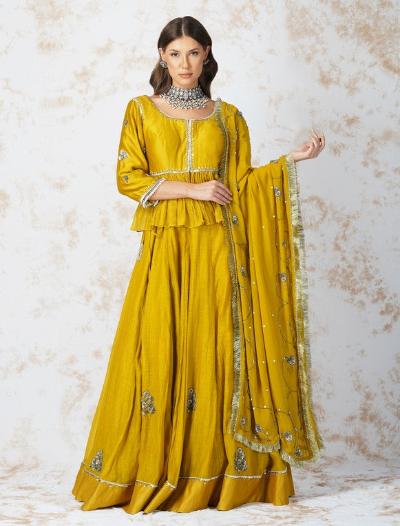 ANTIQUE WORK  MUSTARD LEHENGA SET