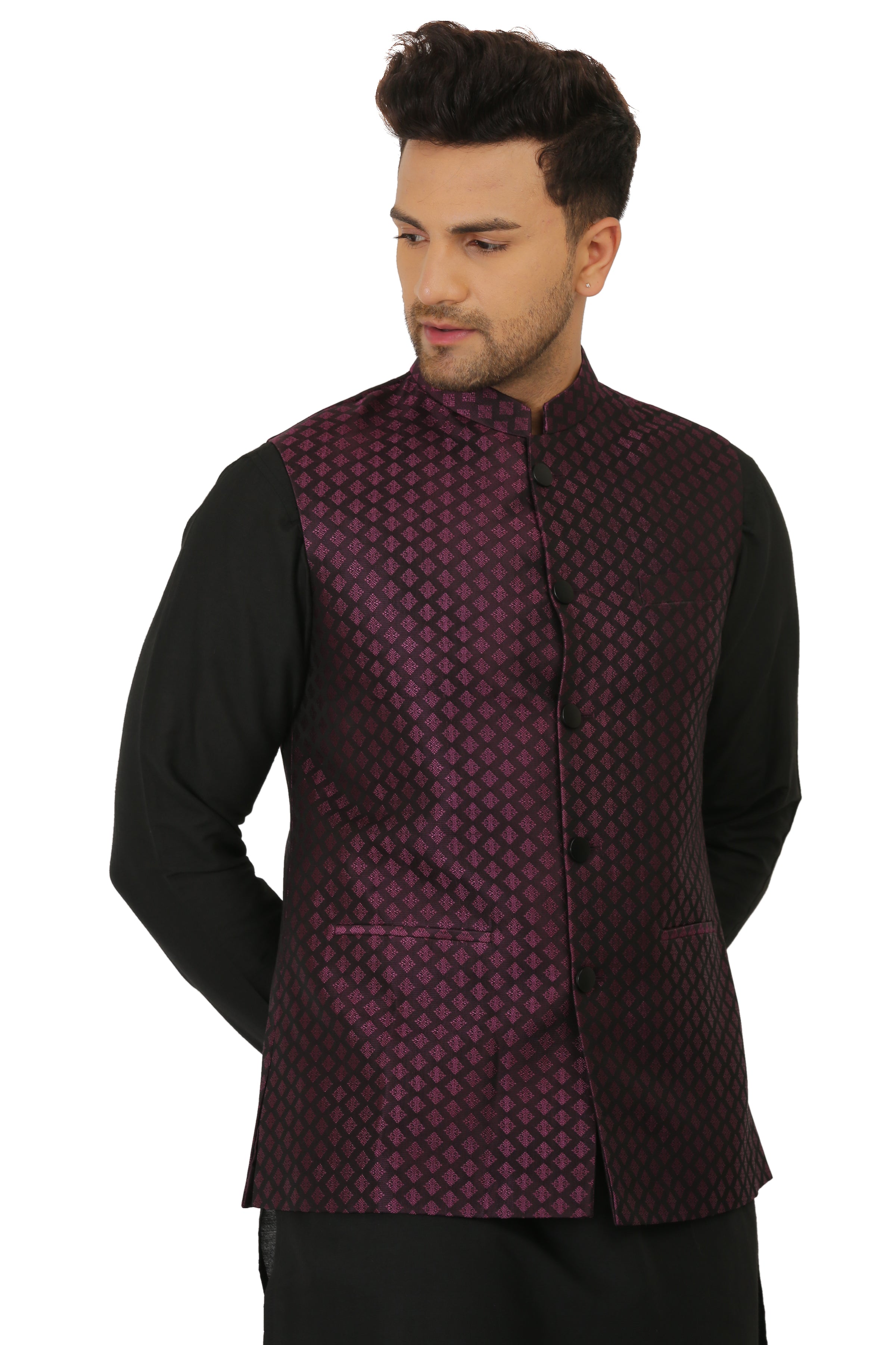 Aubergine/Black Nehru Jacket Set