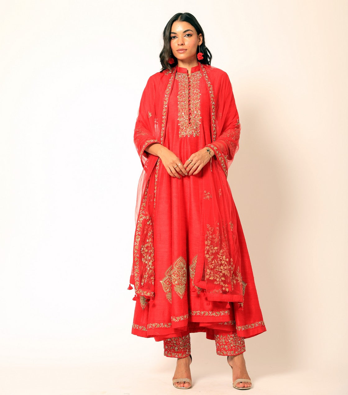 Red Pure Zardozi work Anarkali set