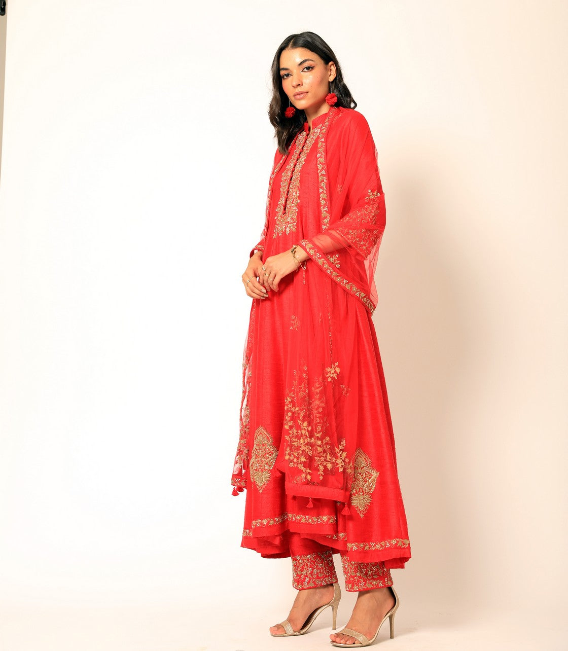 Red Pure Zardozi work Anarkali set