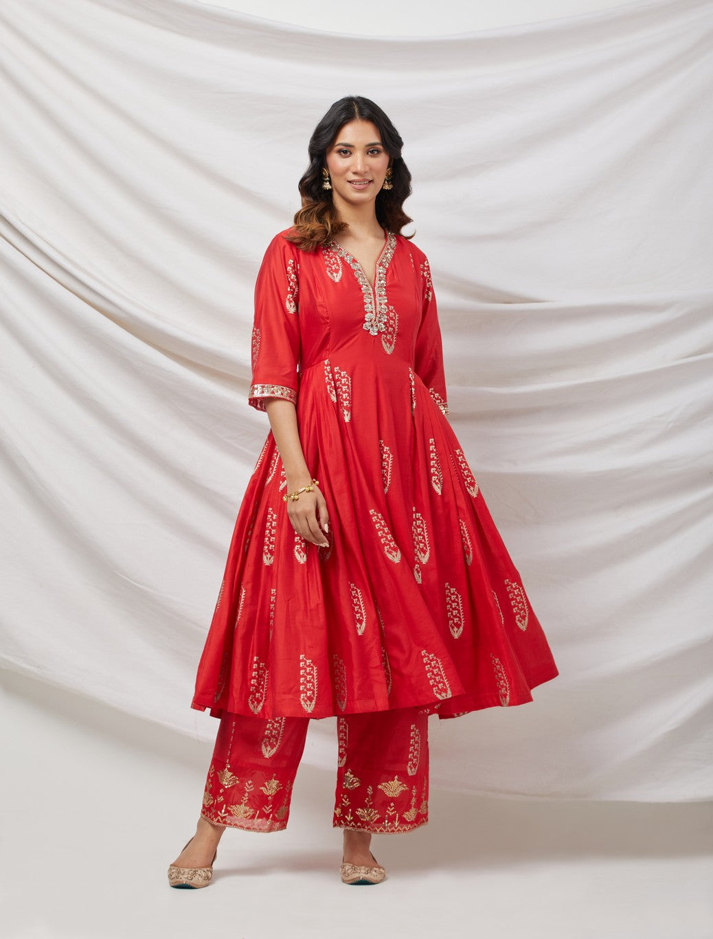 Red Cotton Silk Kurta Set