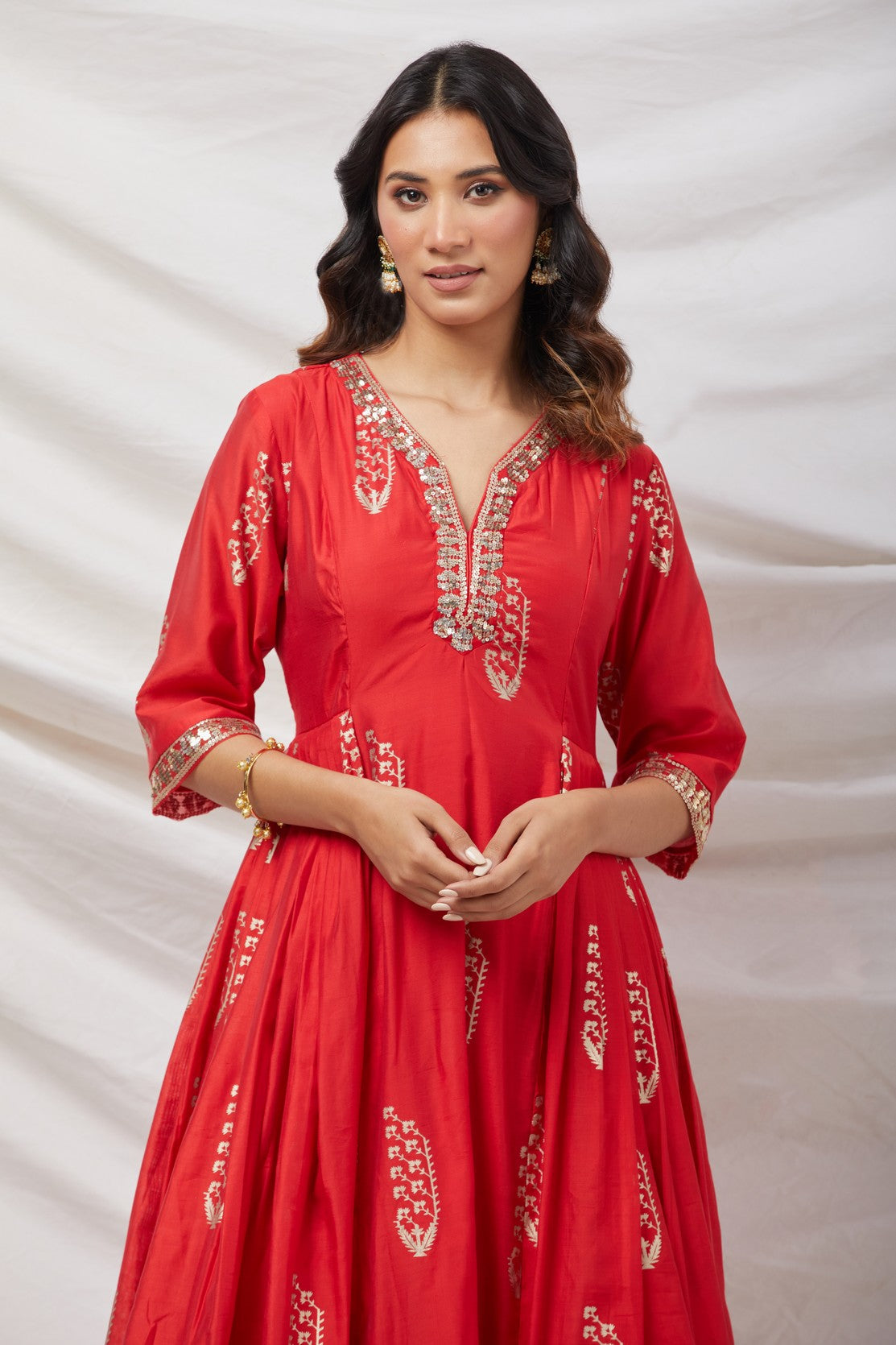 Red Cotton Silk Kurta Set