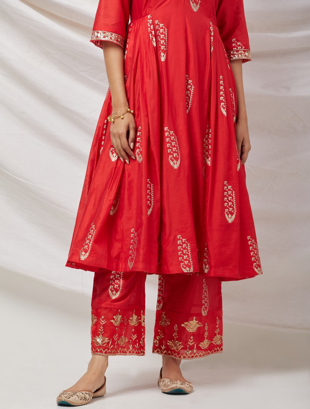 Red Cotton Silk Kurta Set