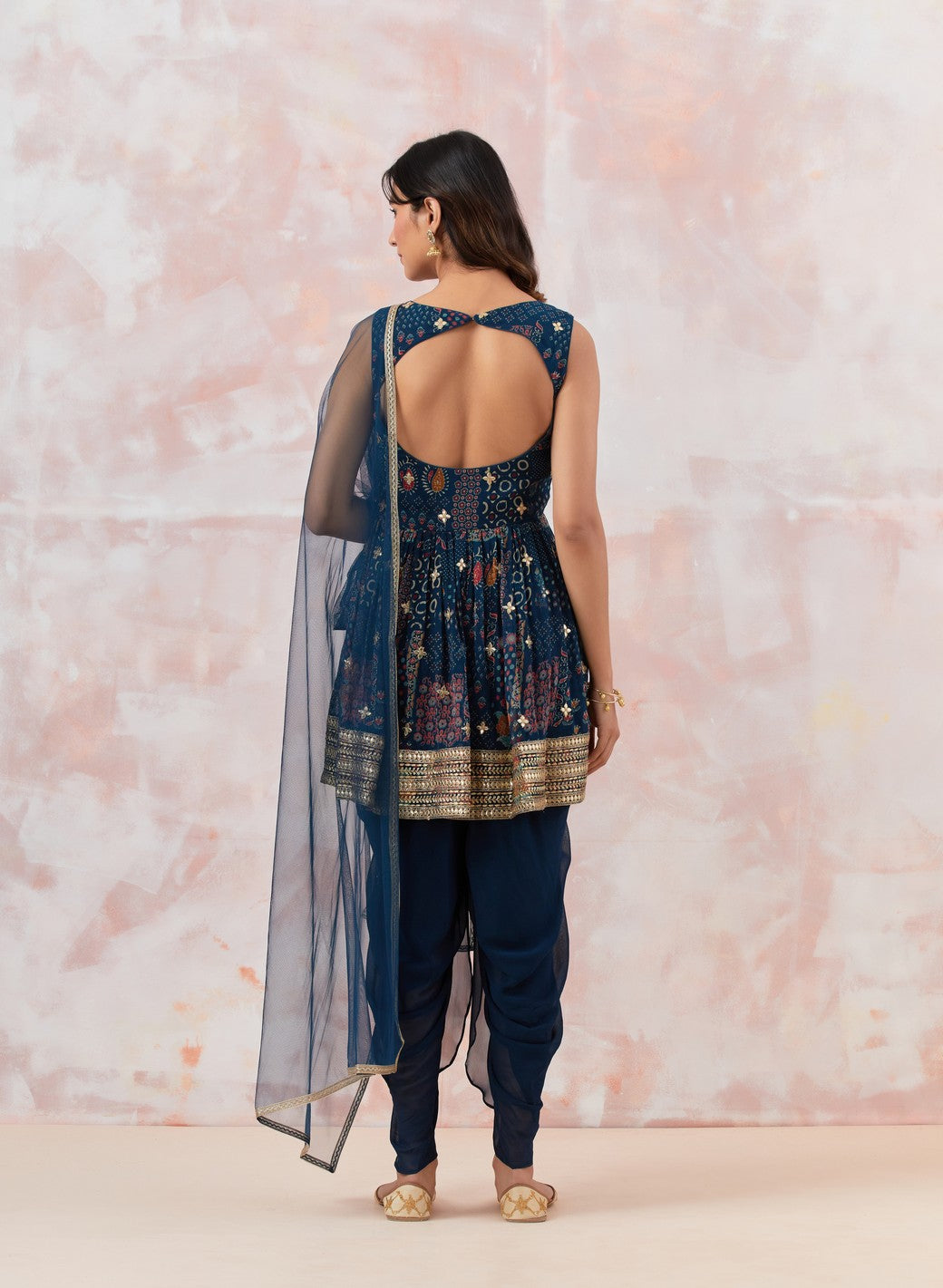 Teal Blue Embellished Dhoti Set