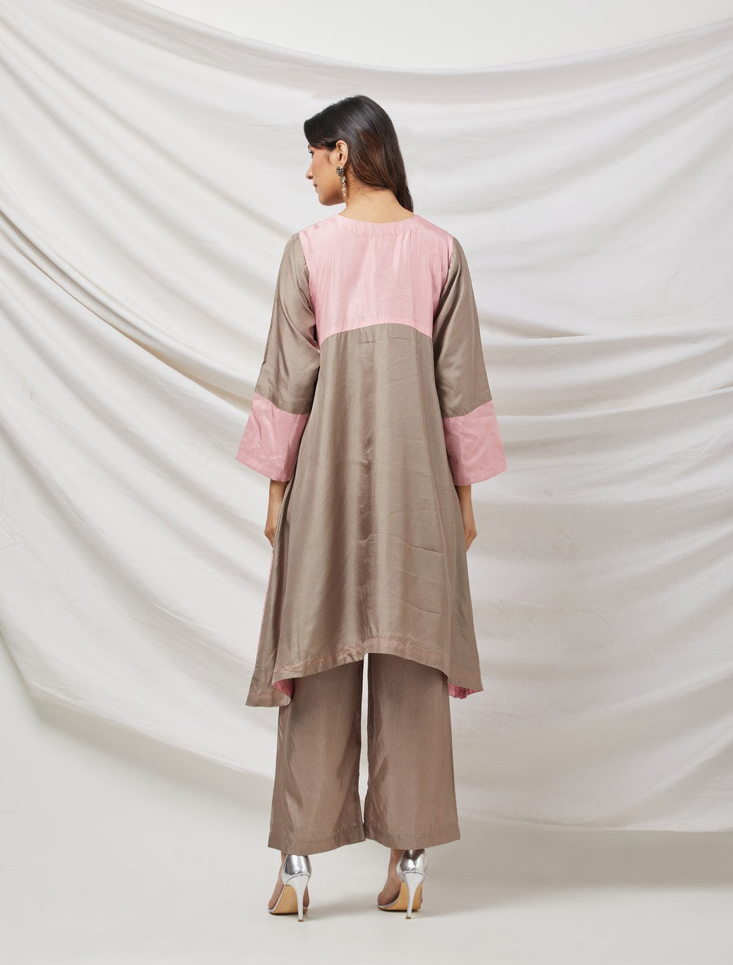 Beige & Pink Cotton Silk Tunic Set