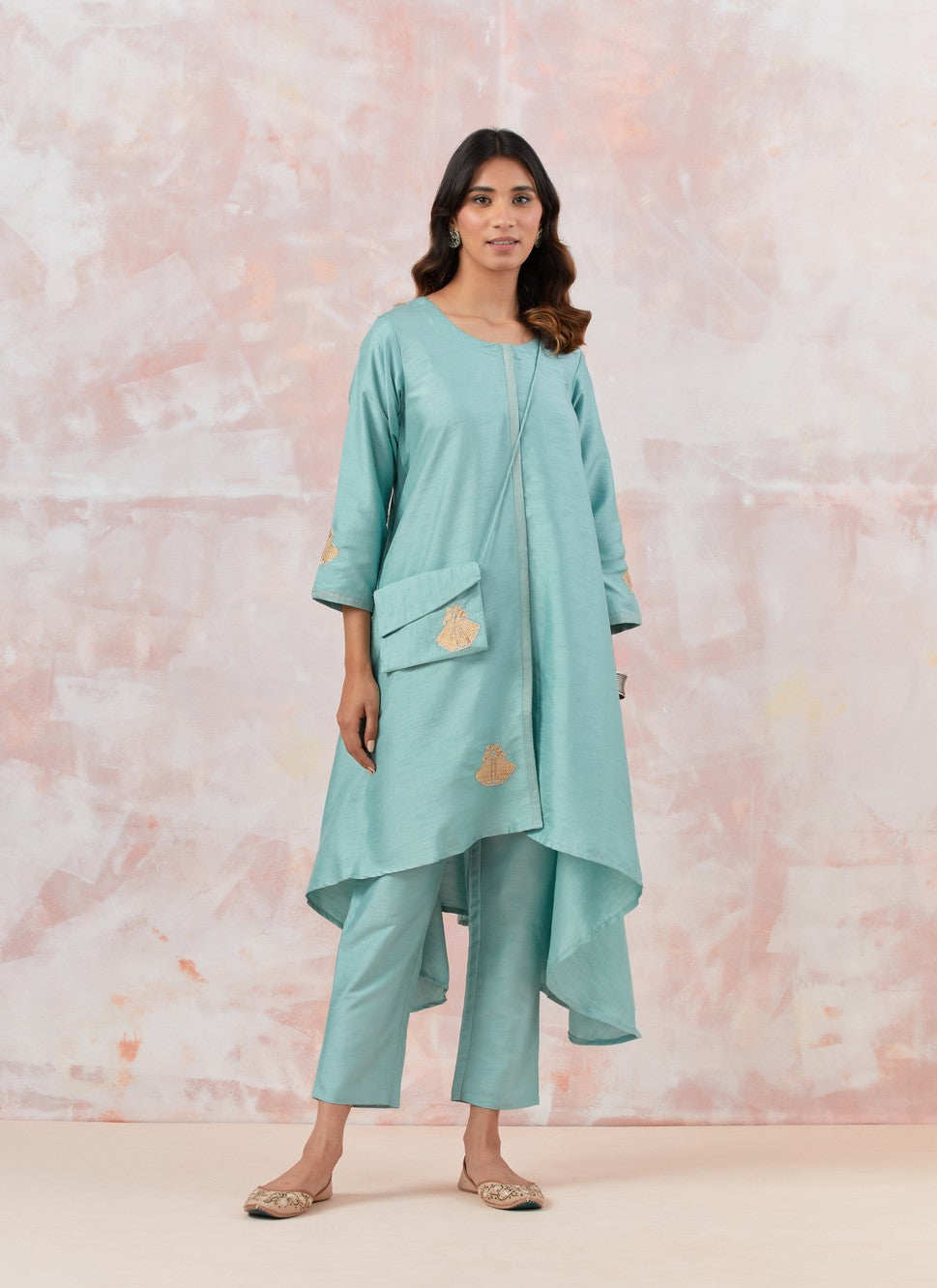 Aqua Blue Tunic Set With Bag