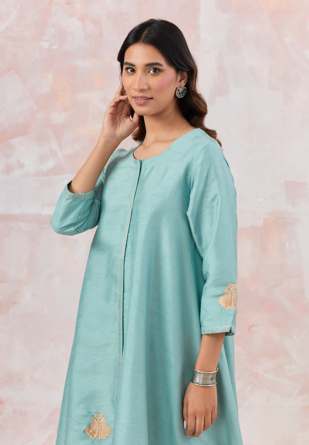 Aqua Blue Tunic Set With Bag