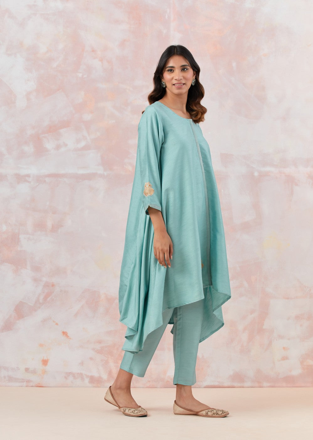 Aqua Blue Tunic Set With Bag