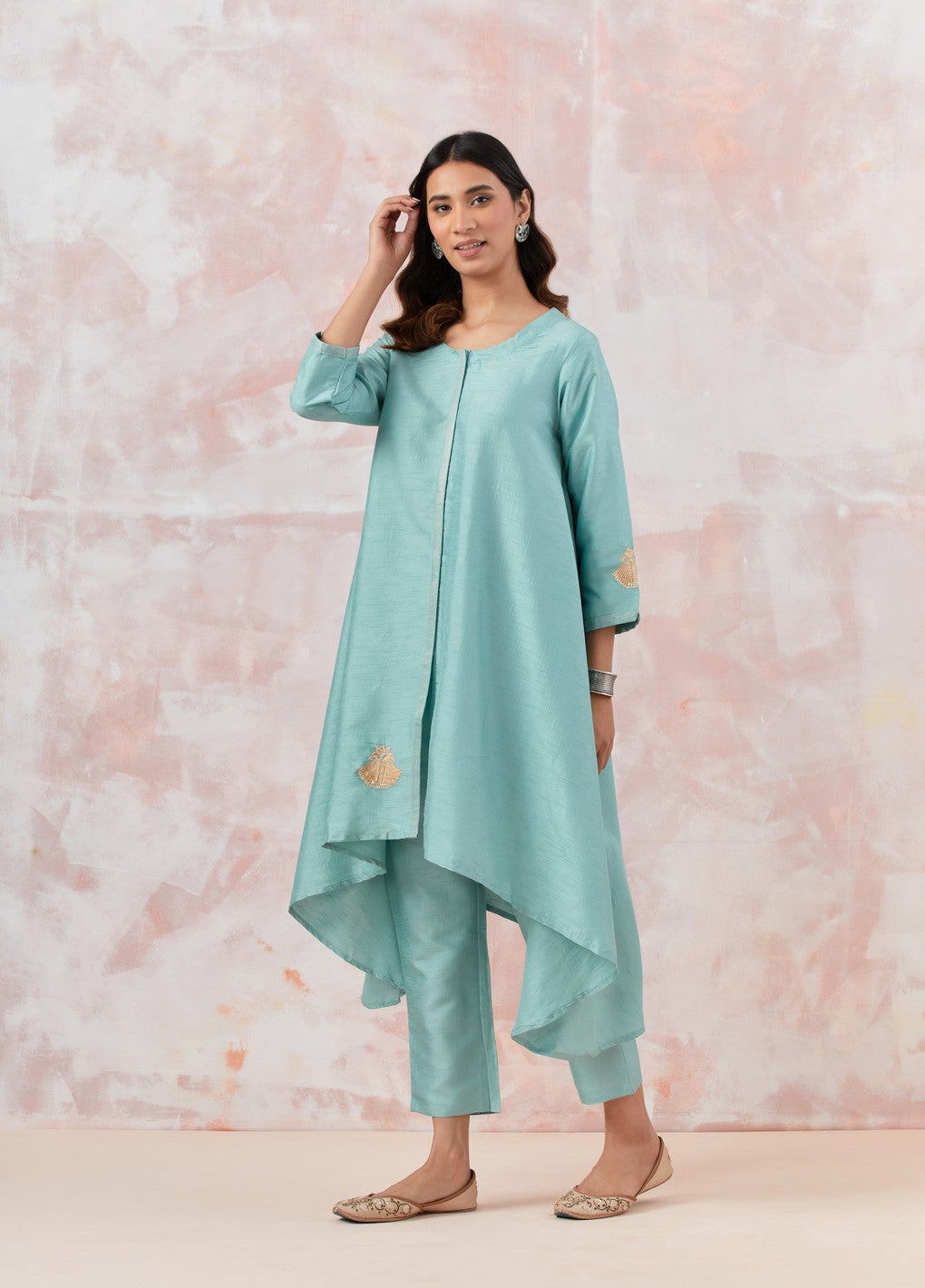 Aqua Blue Tunic Set With Bag