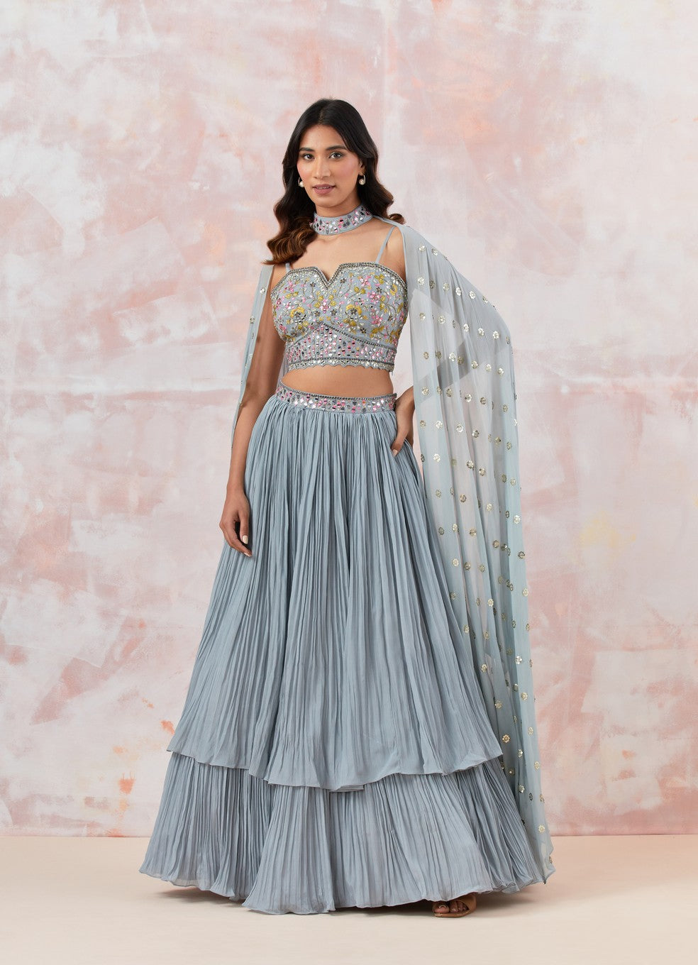 Grey Georgette Lehenga & Cape Dupatta