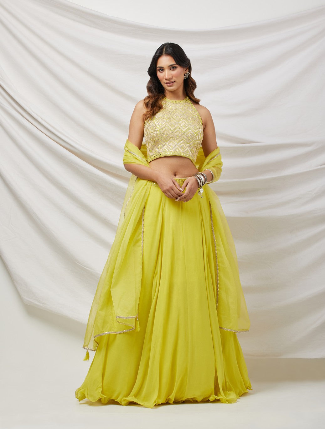 Lime Green Georgette Lehenga Set