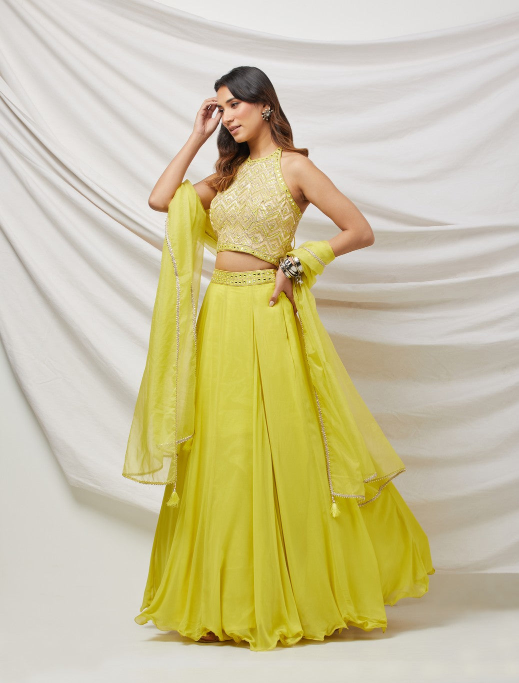 Lime Green Georgette Lehenga Set