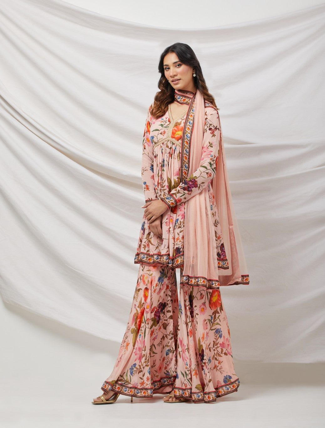 Baby Pink Printed Sharara Set