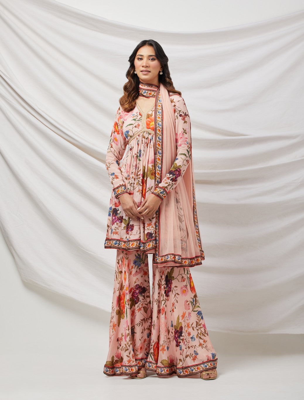 Baby Pink Printed Sharara Set