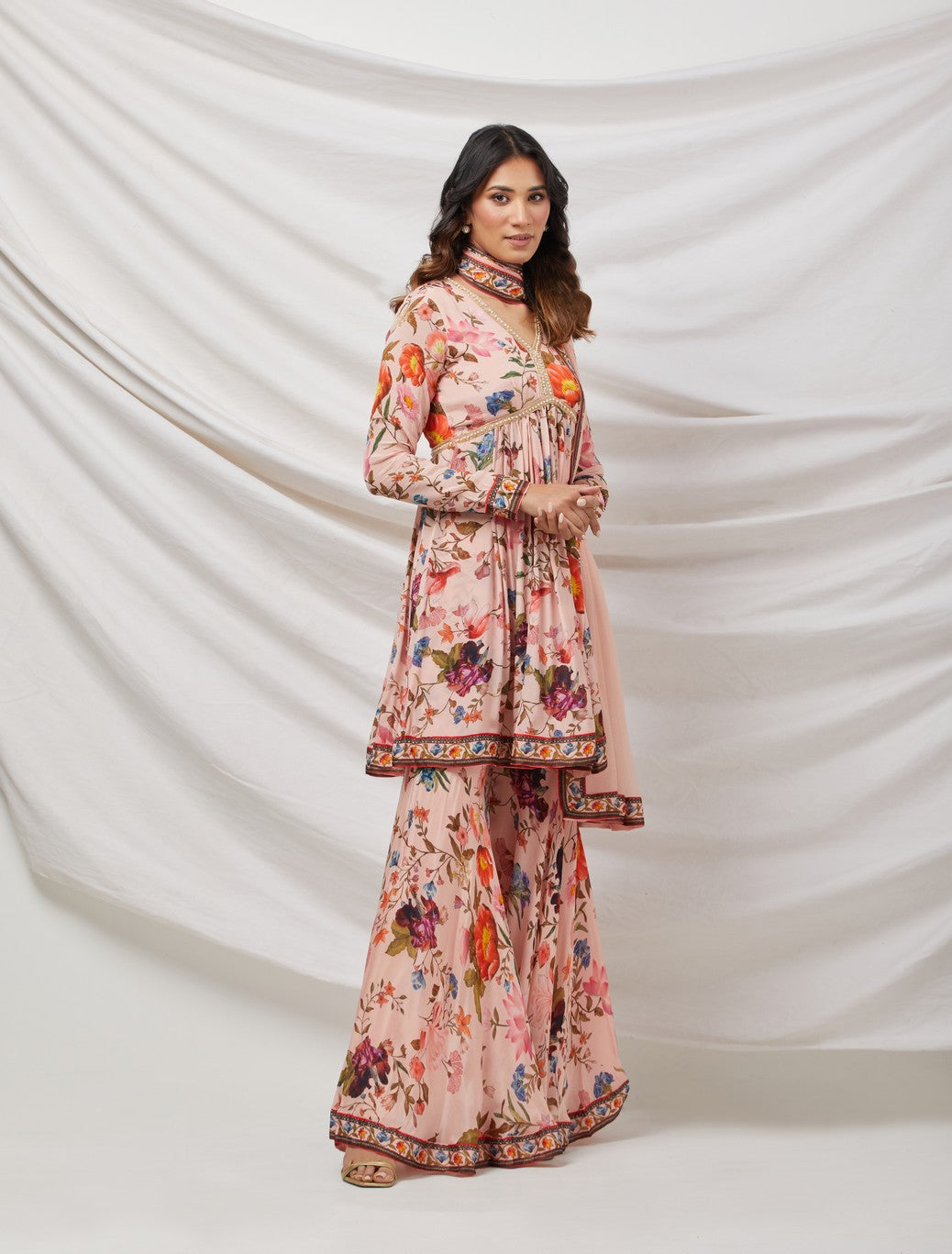 Baby Pink Printed Sharara Set