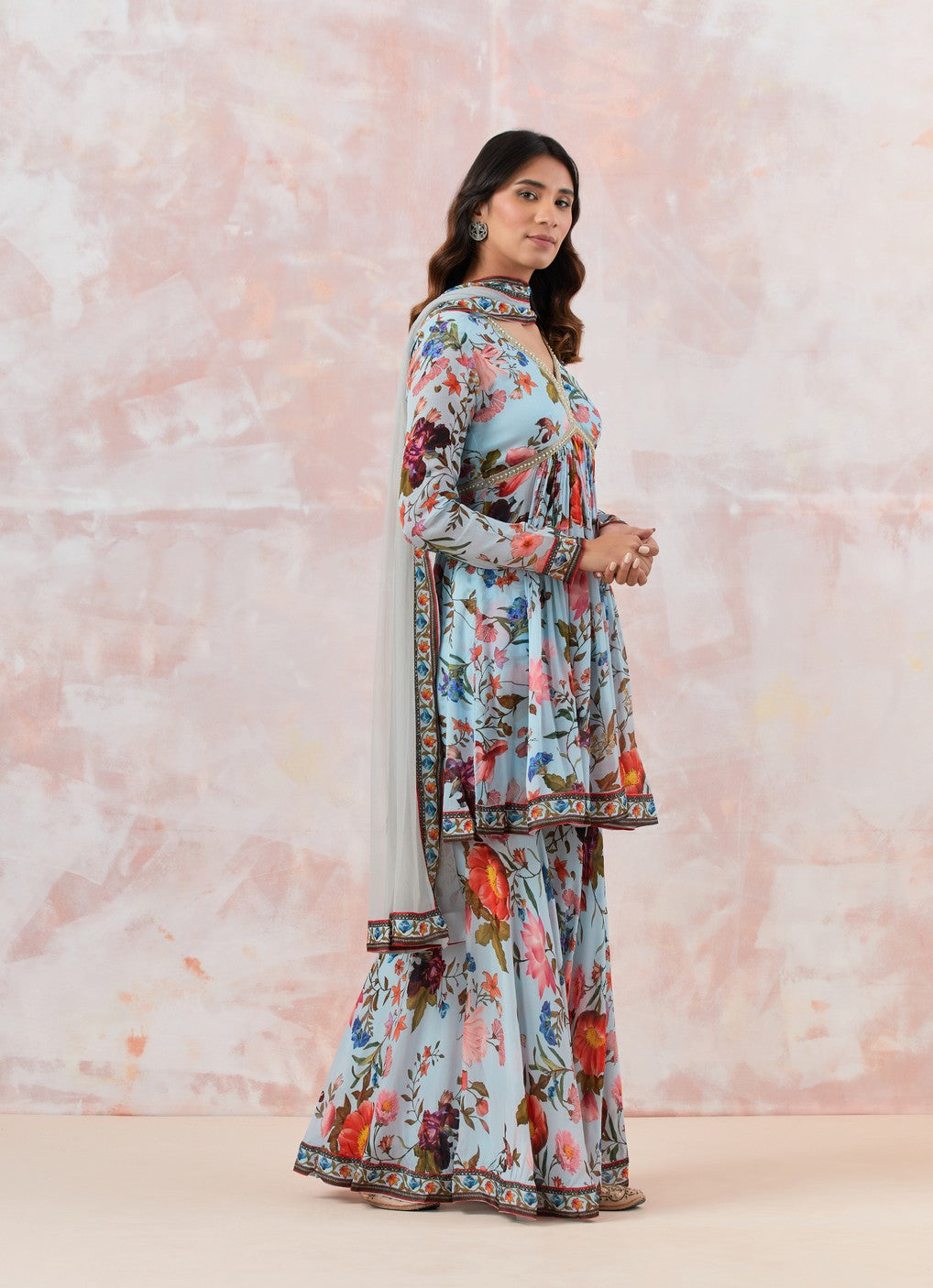 Ice Blue Printed Sharara Set