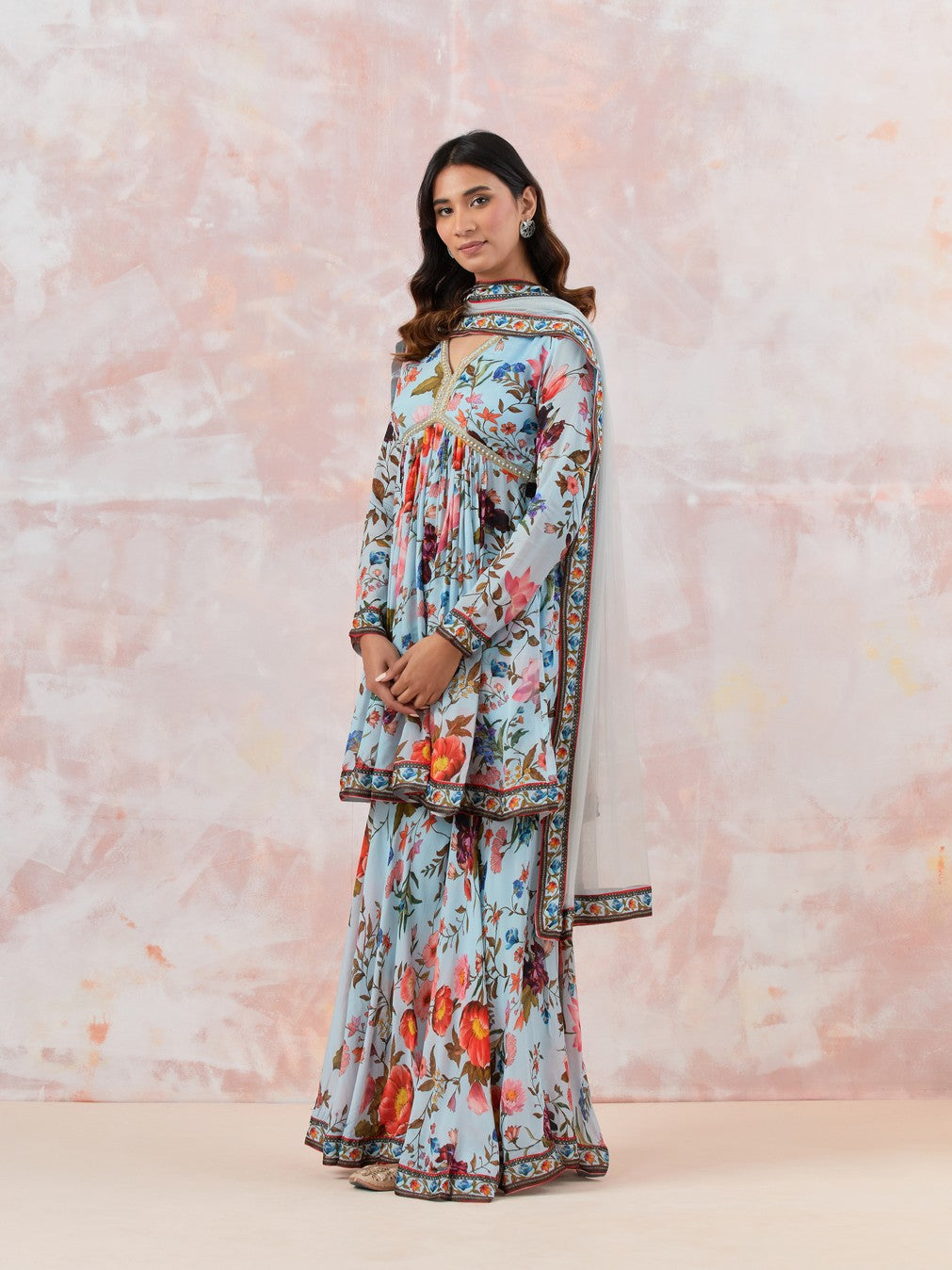 Ice Blue Printed Sharara Set