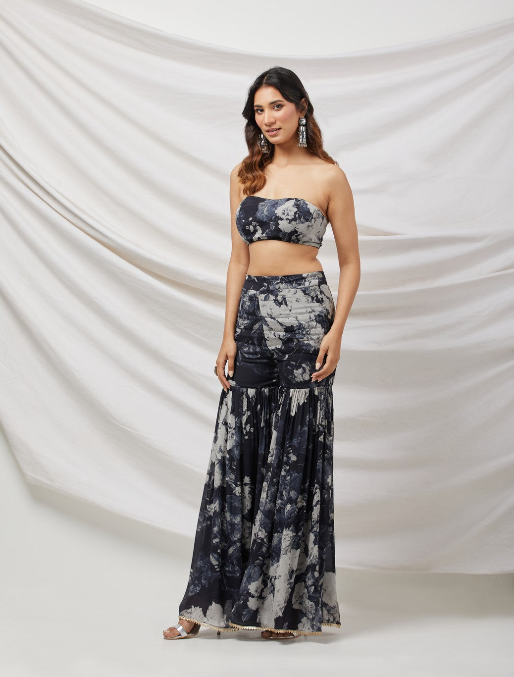 Black Indo-Western Sharara Set With Bustier