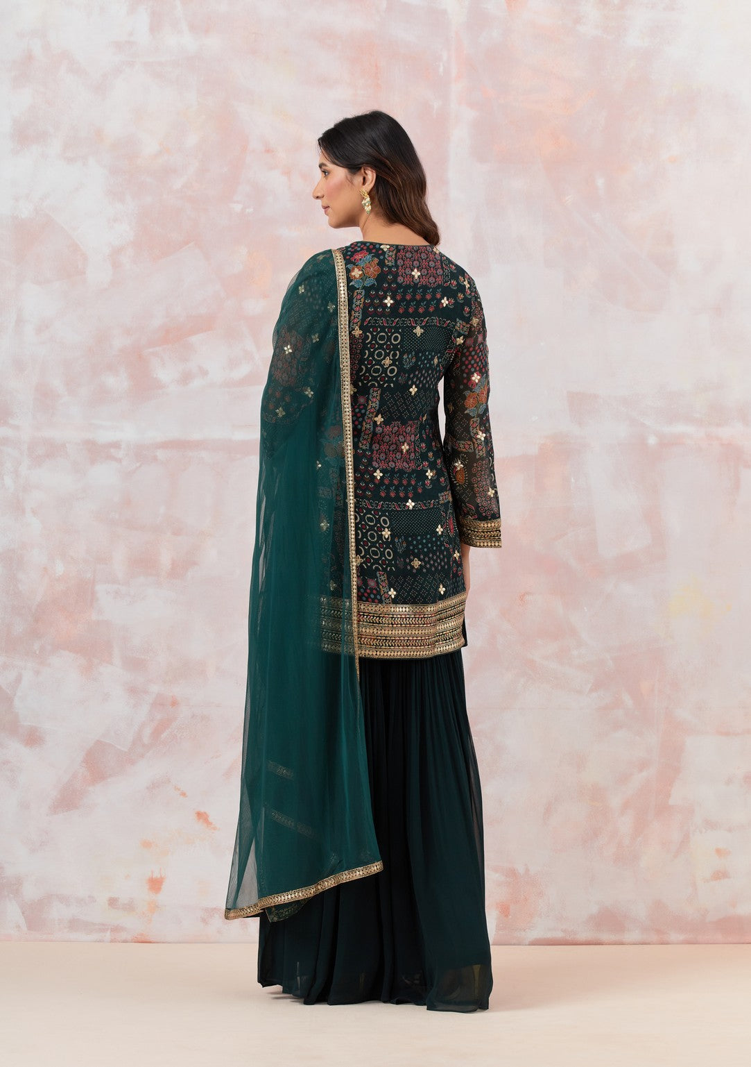 Bottle Green Embellished Sharara Set