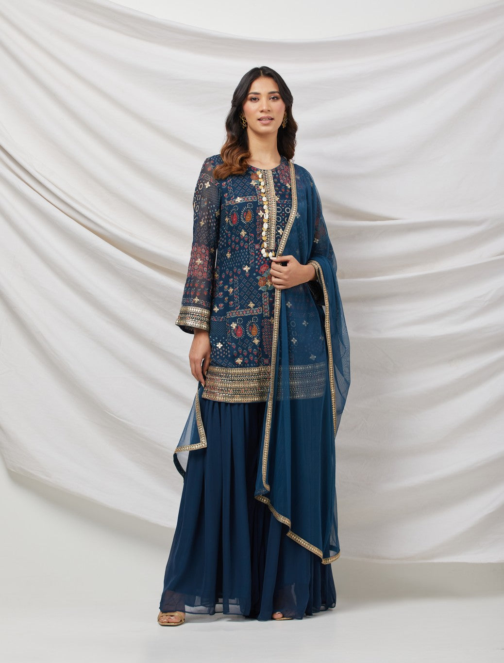 Teal Blue Embellished Sharara Set