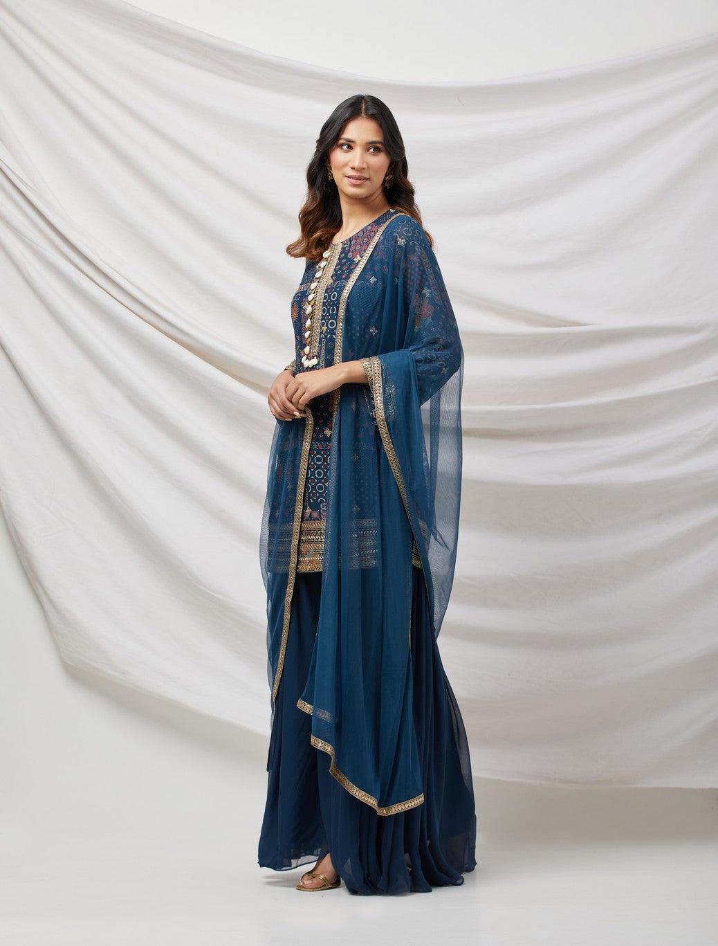 Teal Blue Embellished Sharara Set