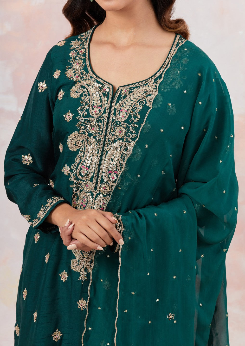 Bottle Green Suit Set With Dupatta