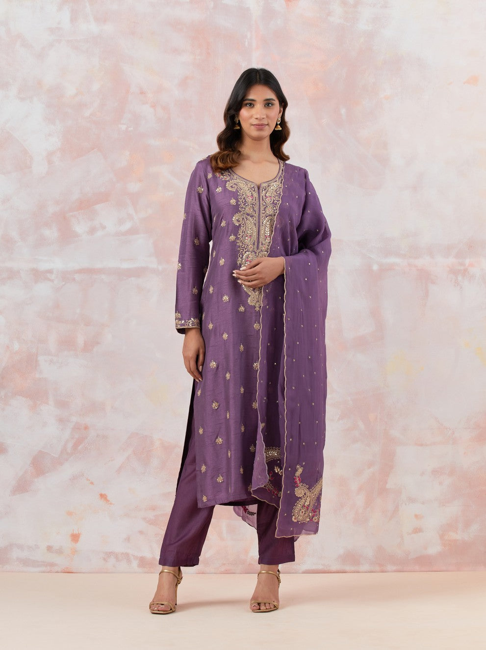 Purple Suit Set With Dupatta