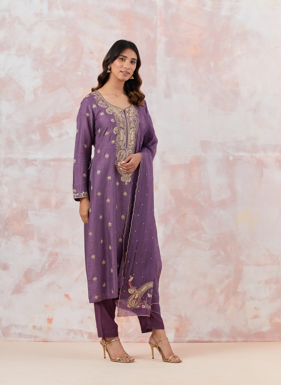 Purple Suit Set With Dupatta