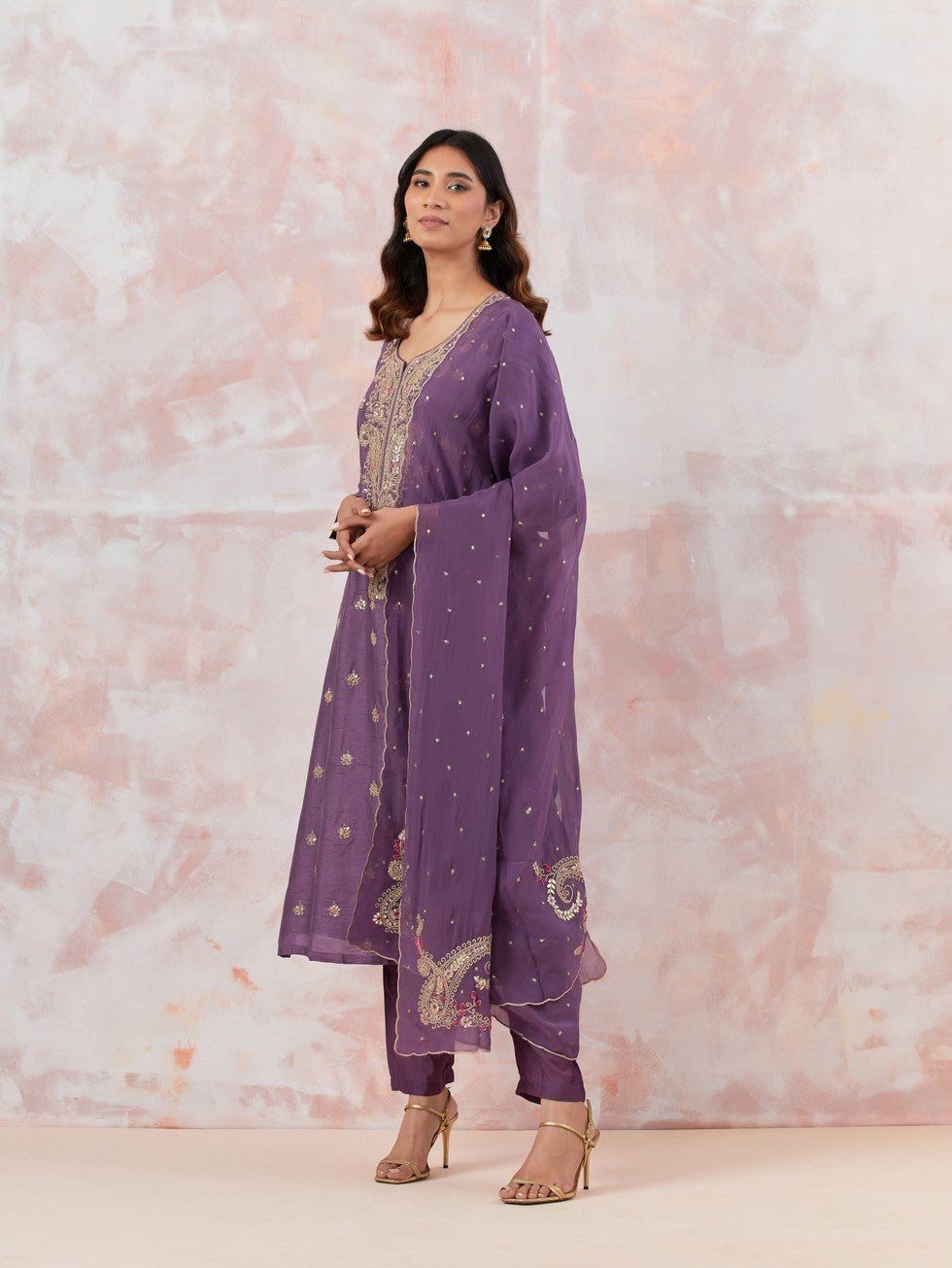 Purple Suit Set With Dupatta