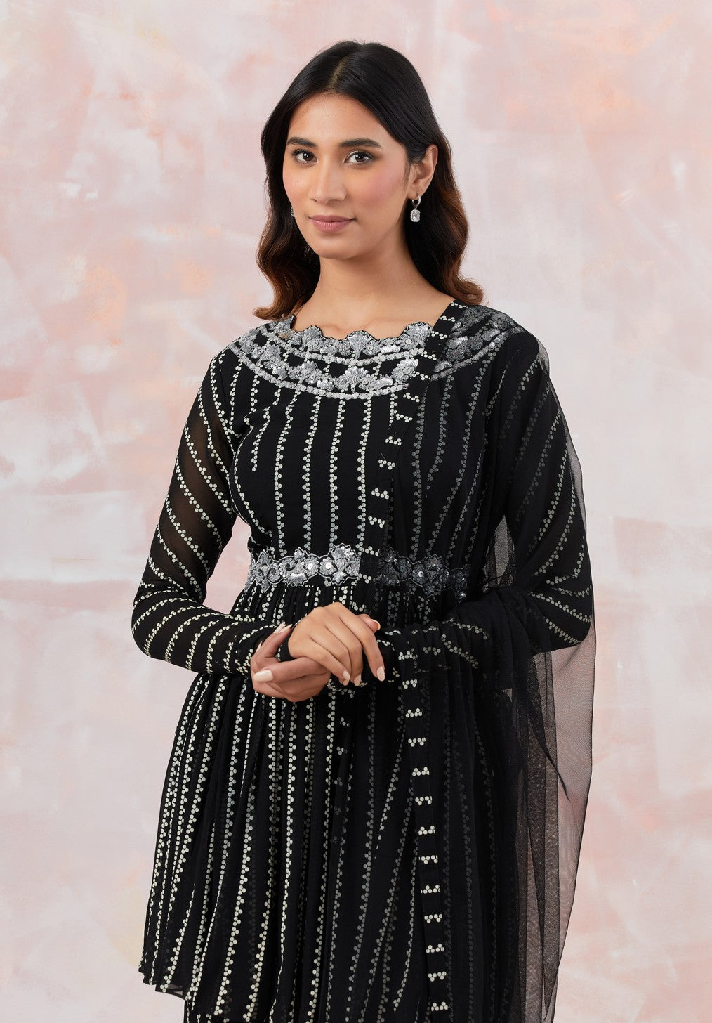 Black Sequinned Sharara Set