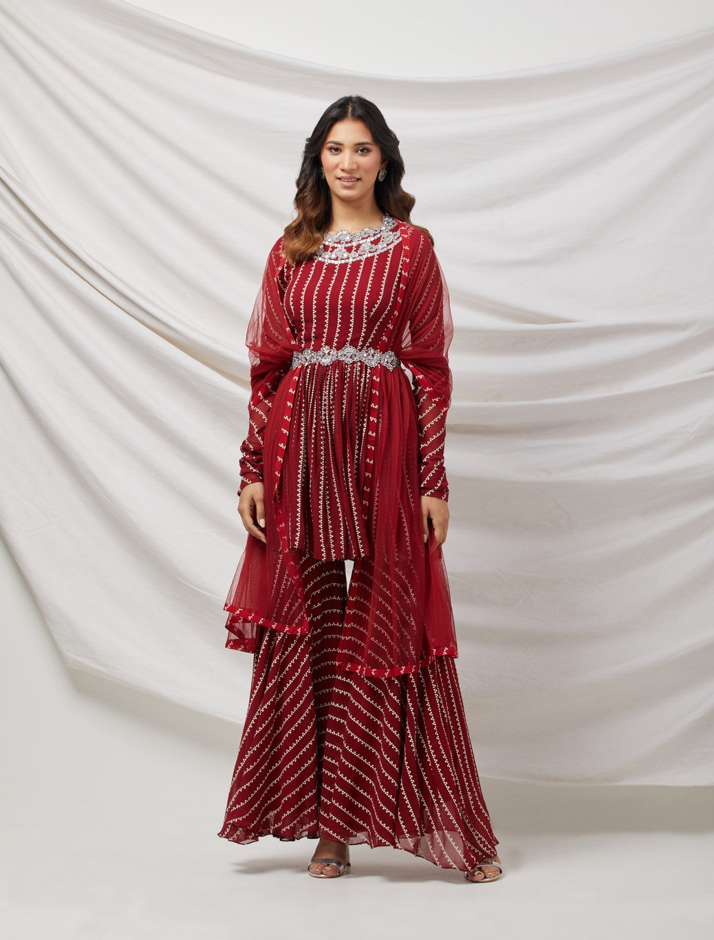 Maroon Sequinned Sharara Set