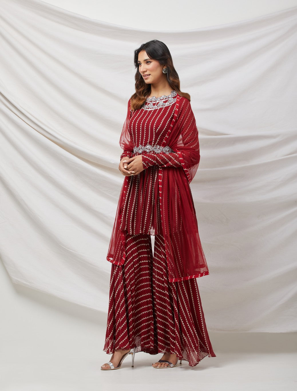 Maroon Sequinned Sharara Set