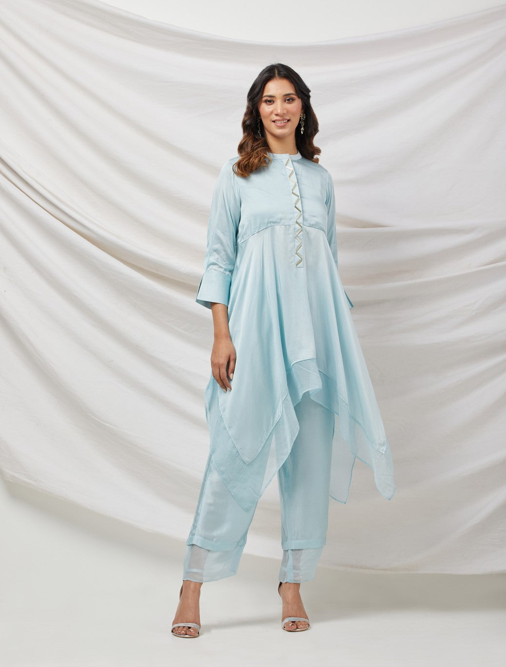 Blue Satin Crepe Tunic Set