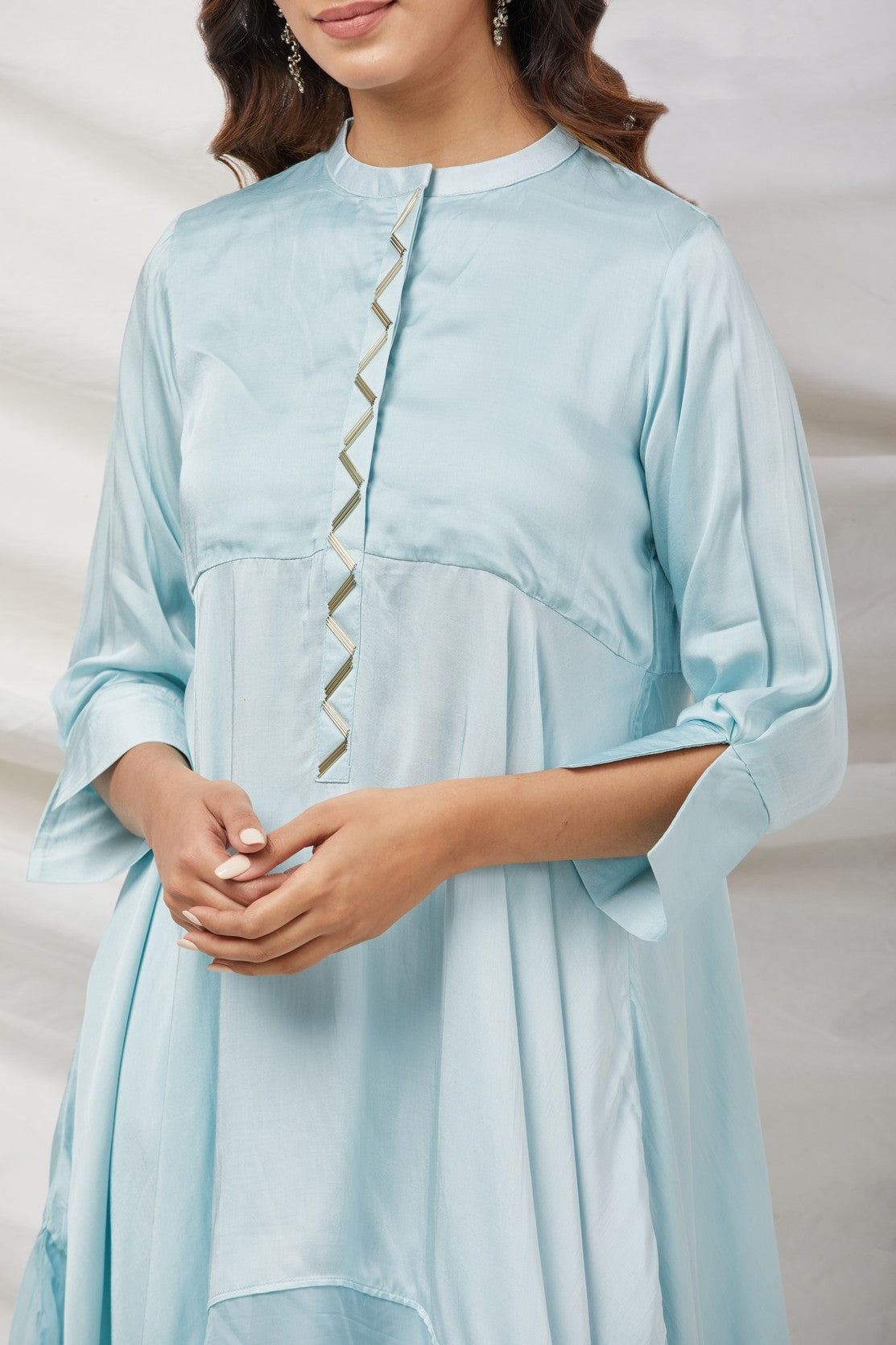 Blue Satin Crepe Tunic Set