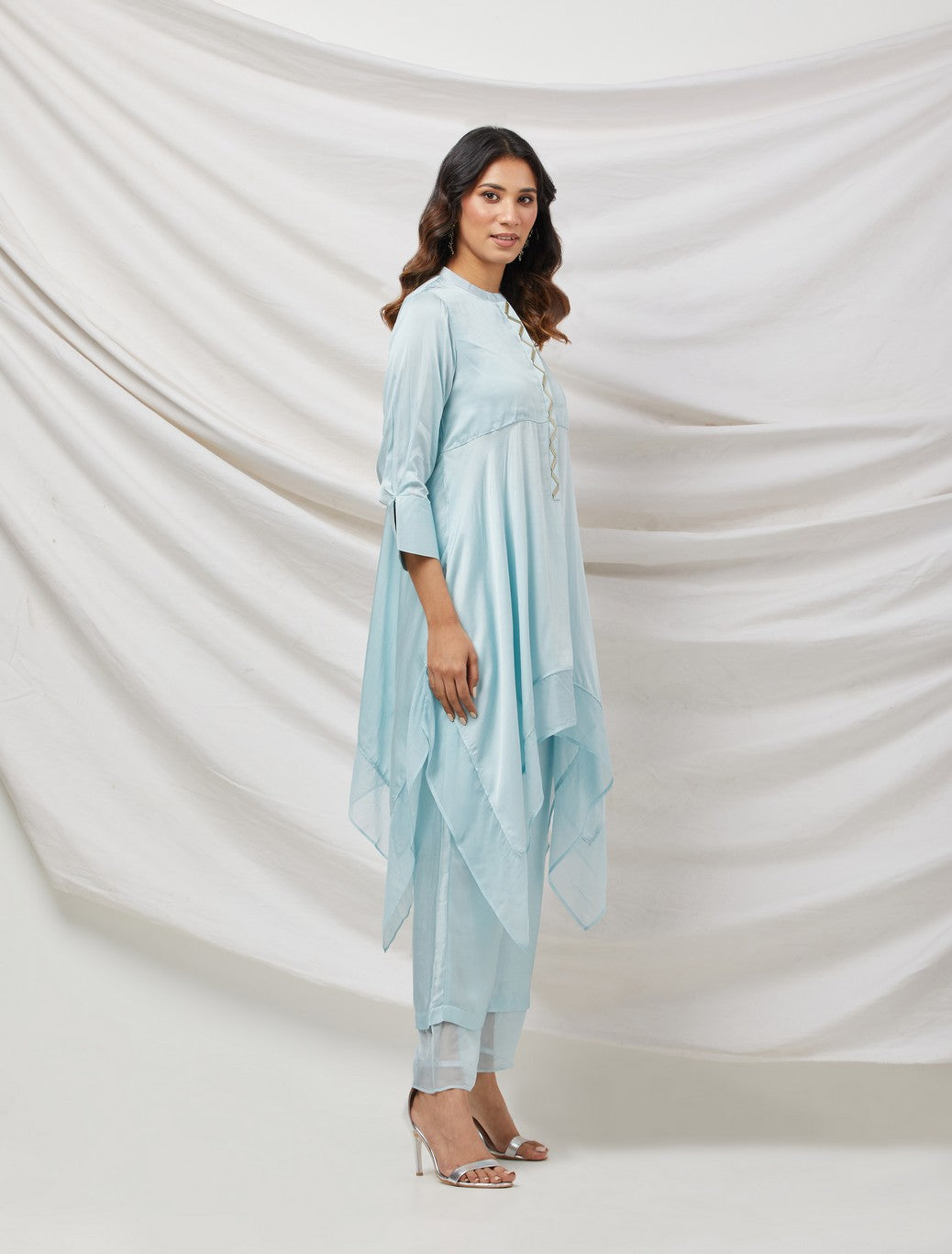 Blue Satin Crepe Tunic Set